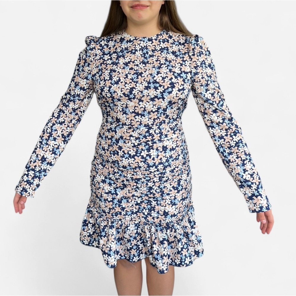 SHEIN Navy and Cream Floral Long Sleeve Dress - Picture 2 of 7